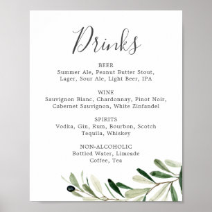 Menysignatur för Modern Olive Gren Bröllop Drinks  Poster