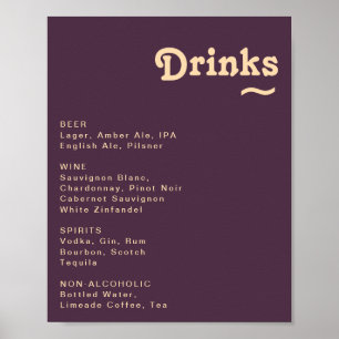 Menysignatur för Modern Retro Mörk Lila Bröllop Dr Poster