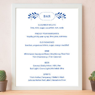 Menysignatur för Puebla Stil Blue Bröllop Pub Poster