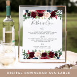 Menysignatur för Radiant Bloom Bröllop Pub Poster<br><div class="desc">Inbjudan gäster för att ta en favoritlibation med vår charmerande bröllop pub-skylt. 11x14 pub-tecknet har "pub är öppet" i kalligrafskriptbokstäver. Anpassa med dina specialdrycker eller dryckeserbjudanden med sex anpassningsbar fält. Som ett komplement till bröllop pub-installationen, läggs det här tecknet till med vattenfärgblommor med jewelton och botaniskt grönt som matchar vår...</div>