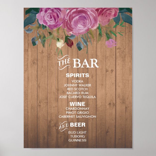 Menysignatur för Rustic chic Pub | BRÖLLOPSFEST PU Poster (Framsidan)