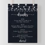 Menysignatur för Rustic String ljus Bröllop Drinks Poster<br><div class="desc">Den här rustiska strängen ljus bröllop-dryckens menytecken är perfekt för ett enkelt bröllop. Utformningen har en vacker handmålad ljus i mörk blått bakgrund.</div>