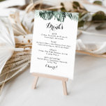 Menysignatur för Tropical Grey White Bröllop Drink Poster<br><div class="desc">Denna tropiska gröna vita bröllop-drycksmenyskylt är perfekt för ett rustiskt bröllop. Grönt handflatan lämnar buketter med vita vackra blommor.</div>