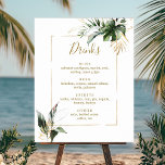 Menysignatur för Tropiskt Foliage Guld Bröllop Pub Poster<br><div class="desc">Det här dryckesmenymärket i bröllop pub innehåller grönt tropiskt löv,  monster,  handflatan träd löv,  banan löv och faux guld löv med faux guld-rektangeln ram. Det är perfekt för ett tropiskt,  strand- eller destinationsbröllop.</div>