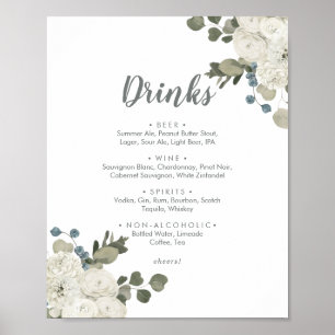 Menysignatur för Winter Blommigt Bröllop Drinks Poster