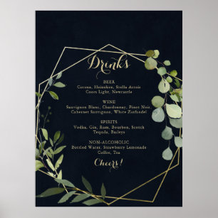 Menysignering för Geometric Guld Blue Grönt Bröllo Poster