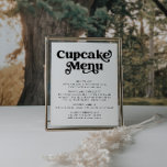 Menysignering för Retro Cuptårta Poster<br><div class="desc">Det här är en modern meny för retrocuptårta med ett reflexteckensnitt   en bild som inspirerats av 70. Redigera all smaktext för cupkakor och all färg för att få den här minimalistiska cupkakan-menytecknet att passa dina evenemangsbehov och stil. Välj bara "redigera med design verktyg" i verktygsfältet :)</div>
