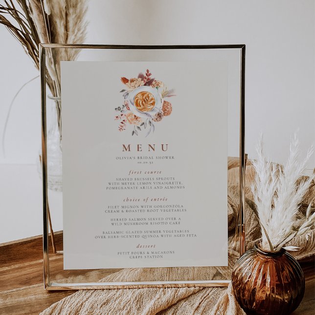 Menytecken på Möhippa för Boho Blommigt-kaffeteme Poster (Coffee theme bridal shower menu sign)