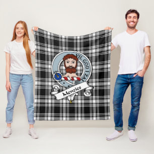 Menzies Black & White Modern Klan Badge Tartan Pla Fleecefilt