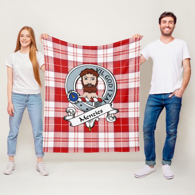 MenZies Röd Klansköld Tartan Rutig Fleecefilt (På plats)