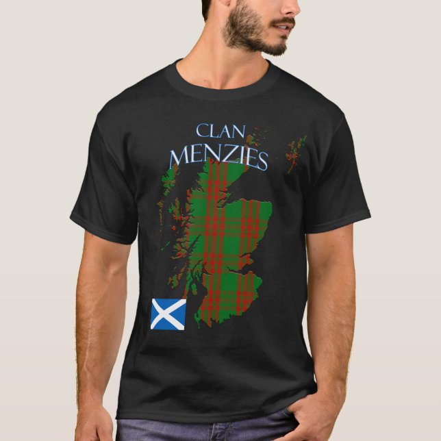 Menzies Scottish Klan Tartan Scotland T Shirt (Framsida)