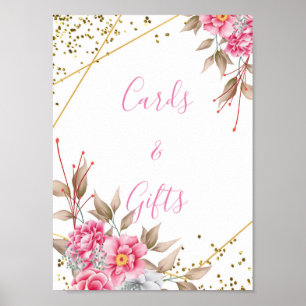 Méometric Guld Ram Rosa Blommigt-kort &gåvor Poster