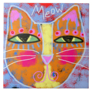 Meow Abstrakt Digital Cat-målning Kakelplatta