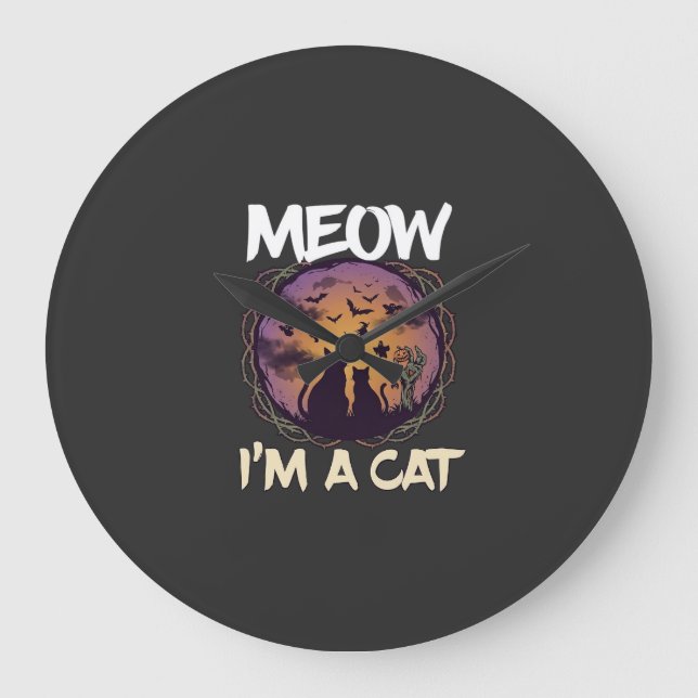 Meow Am Cat Halloween Night Witch Pumpkin_1 Stor Klocka (Framsida)