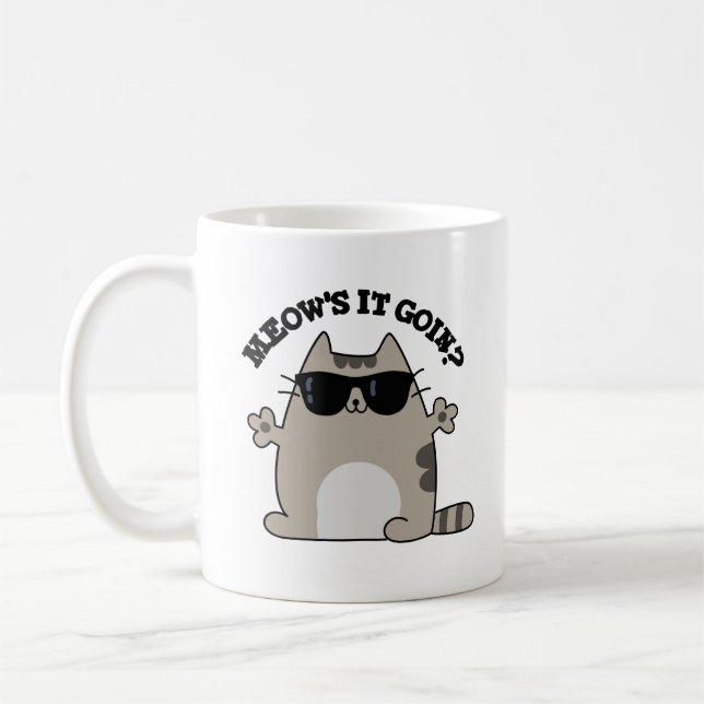 Meow är det som går i Funny Cat Pun Kaffemugg (Vänster)