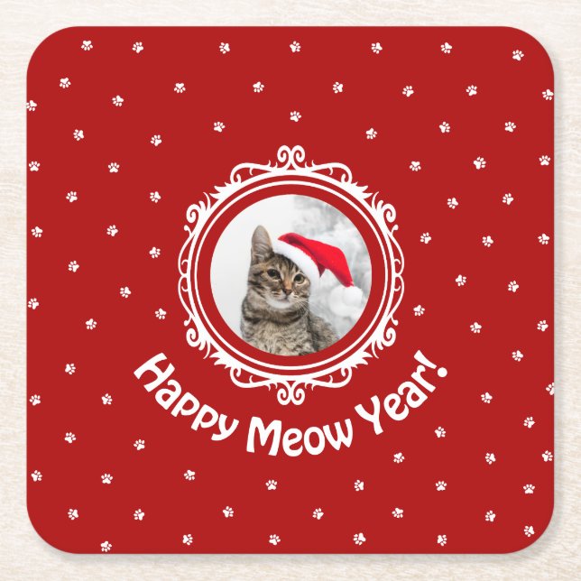 "Meow-året i Lycklig!" Papper julklapp Underlägg (Framsidan)