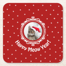 "Meow-året i Lycklig!" Papper julklapp Underlägg