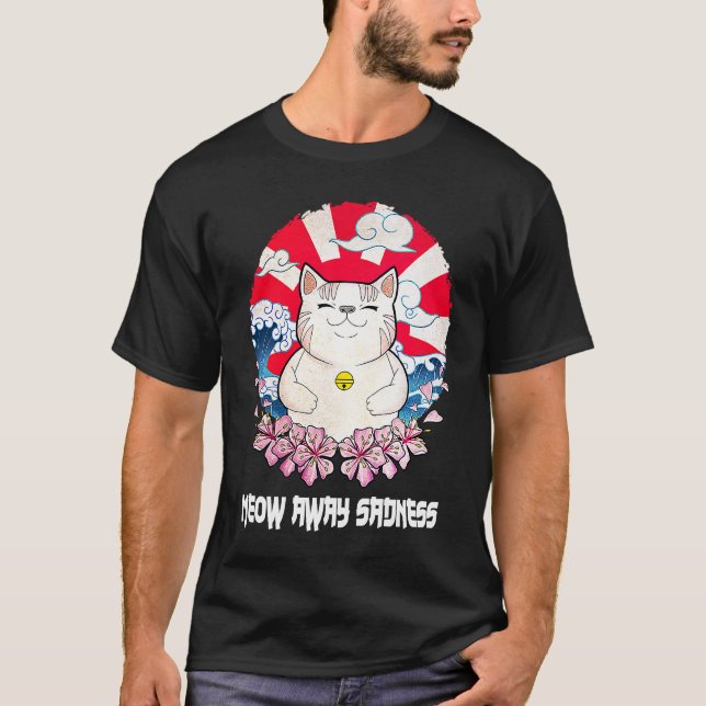 Meow Away Sadness Cat Positive Quotes Kitten T Shirt (Framsida)
