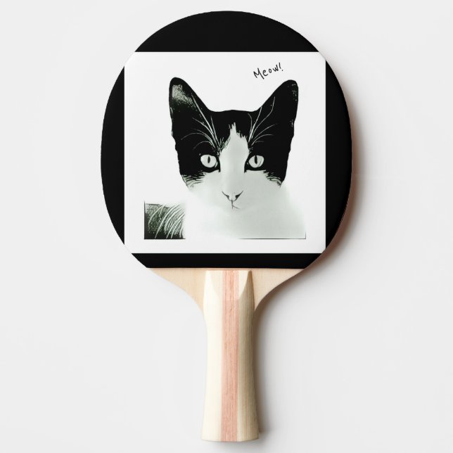 Meow Black and White Cat Pingisracket (Framsidan)
