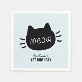 Meow Black Cat Ansikte Blue Boy Birthday Pappersservett