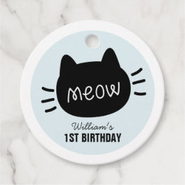Meow Black Cat Ansikte Blue Boy Birthday Tack Gåvor Etiketter