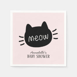 Meow Black Cat Ansikte Rosa Girl Baby Shower Pappersservett