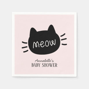 Meow Black Cat Ansikte Rosa Girl Baby Shower Pappersservett