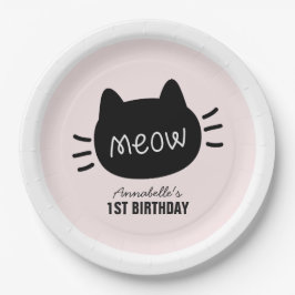 Meow Black Cat Ansikte Rosa Girl Birthday