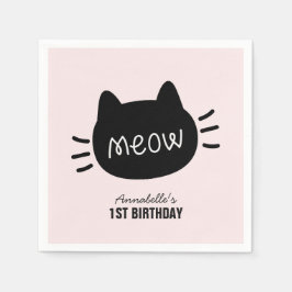Meow Black Cat Ansikte Rosa Girl Birthday Pappersservett