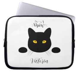 Meow Black Cat Golden Ögon Anpassade Laptop Fodral
