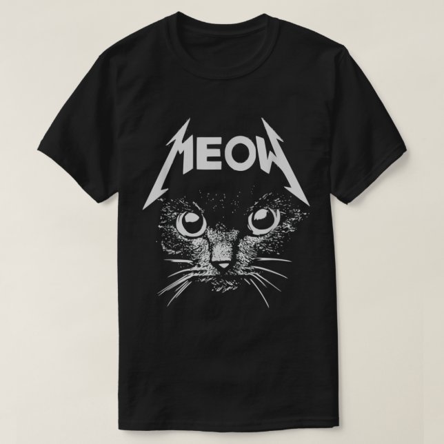 Meow Black Cat Metall Kattunge Sten T Shirt (Design framsida)