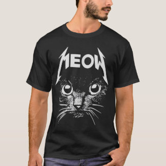 Meow Black Cat Metall Kattunge Sten T Shirt