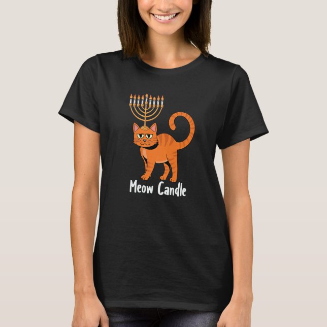 Meow Candle Hanukkah Cat Menorah Chanukah Jewish H T Shirt (Framsida)