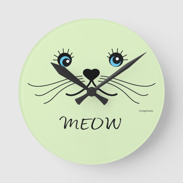 MEOW-Cat Ansikte-grafik, Coola Rund Klocka (Framsida)