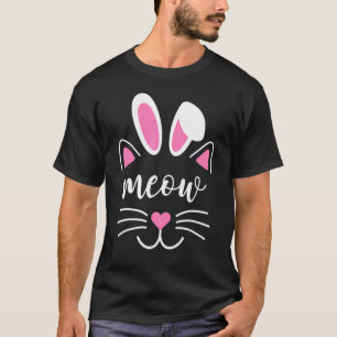 Meow Cat Ansikte Påsk Day Bunny Öron Cat T Shirt