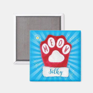 MEOW Cat Cheerful jul Red Tass Santa Mitten Magnet
