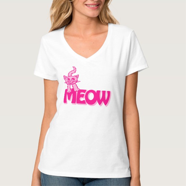 Meow Cat-grafik, ljus t-shirt för shock rosa (Framsida)