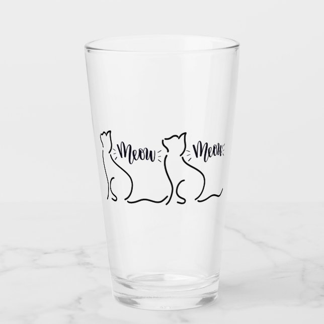 Meow Cat Line Art | Minimalistisk kattdesign Glaskopp (Framsida)