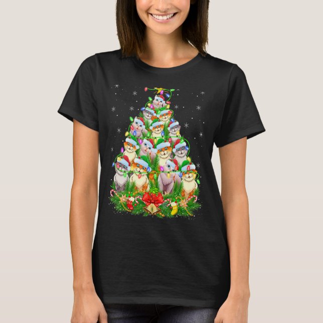 Meow Cat Lover Julafton Ljus Santa Cats jul Tr T Shirt (Framsida)