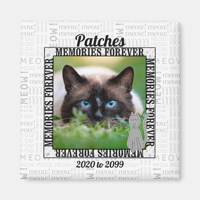 Meow Cat Memorial med Namn och Photo Magnet (Framsidan)