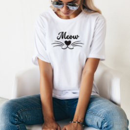 Meow Cat Mustache Nose Heart Funny Minimalist T Shirt