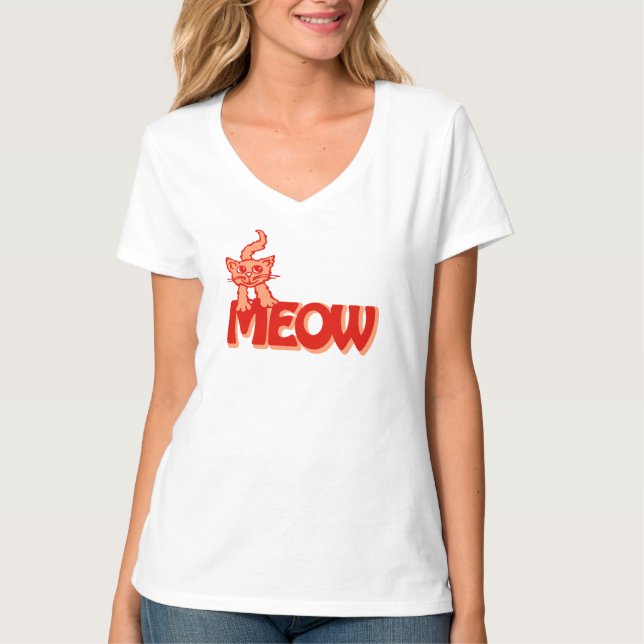 Meow Cat Red orange t-shirt (Framsida)