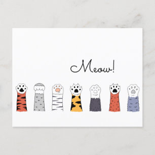 MEOW! Cat Tassar Pet Cats Tiger Colorful Roligt Vykort