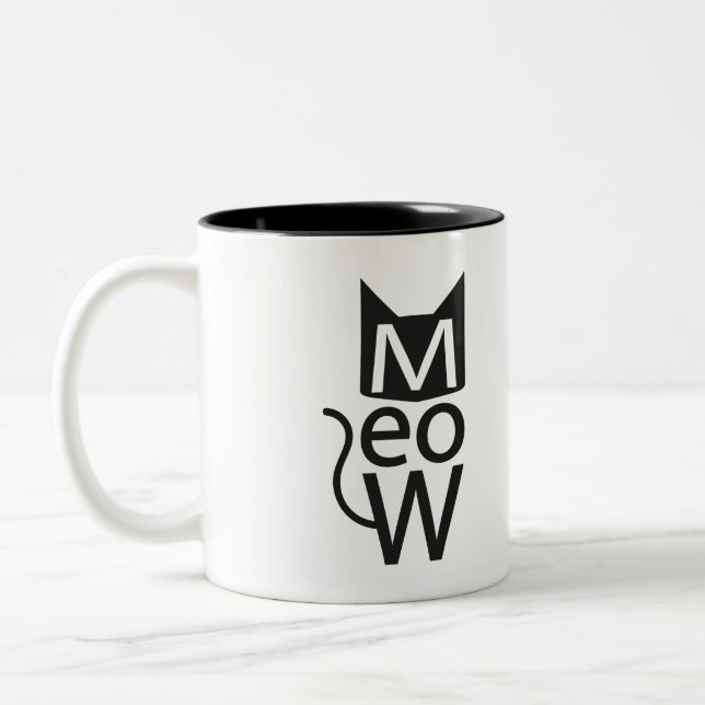 Meow Cat Typografi Två-Tonad Mugg (Vänster)