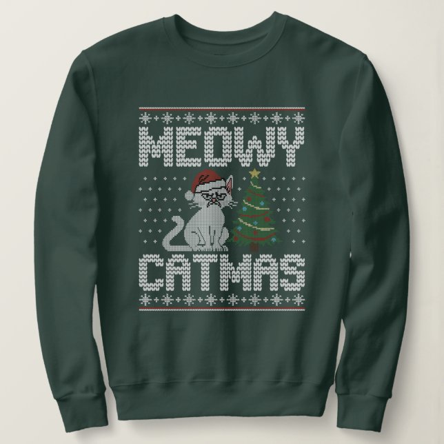 Meow Catmas - Stickad ful julkat T Shirt (Design framsida)