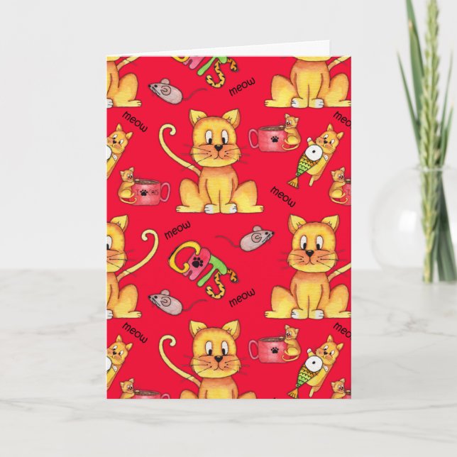 Meow Cats Red Funny Cat Dam Birthday Kort (Framsida)