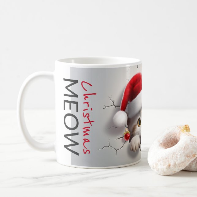 Meow christmas Kitten med Gräns Kaffemugg (Med munk)