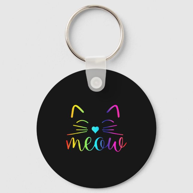 Meow Cute Cat Ansikte-citat för Cat Fläkt för mig Nyckelring (Framsida)