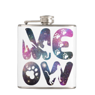 Meow - Cute Cat Silhouettes och Tass avtryck Desig Fickplunta
