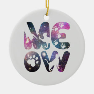 Meow - Cute Cat Silhouettes och Tass avtryck Desig Julgransprydnad Keramik